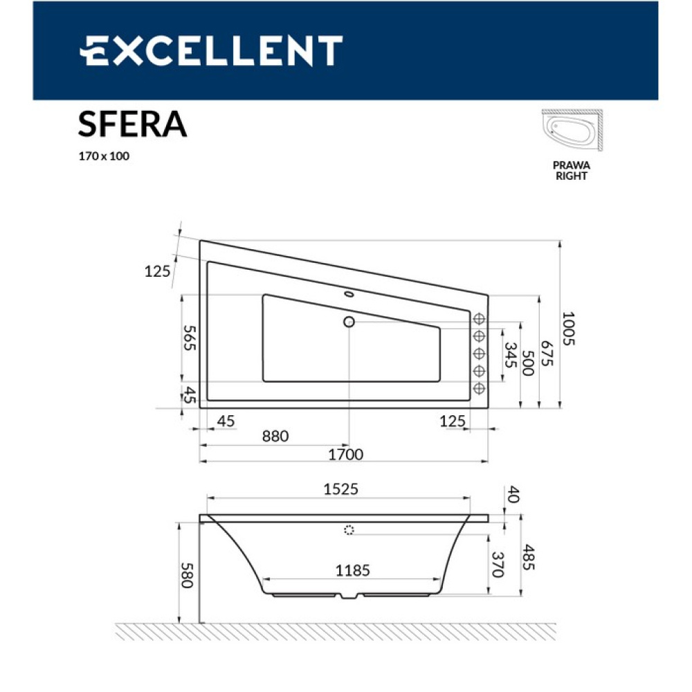 Акриловая ванна 170x100 Excellent (WAEX.SFP17WH), асимметричная