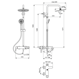 Душевая система с настенным смесителем для ванны/душа Ideal Standard IDEALRAIN ECO EVO B2267AA