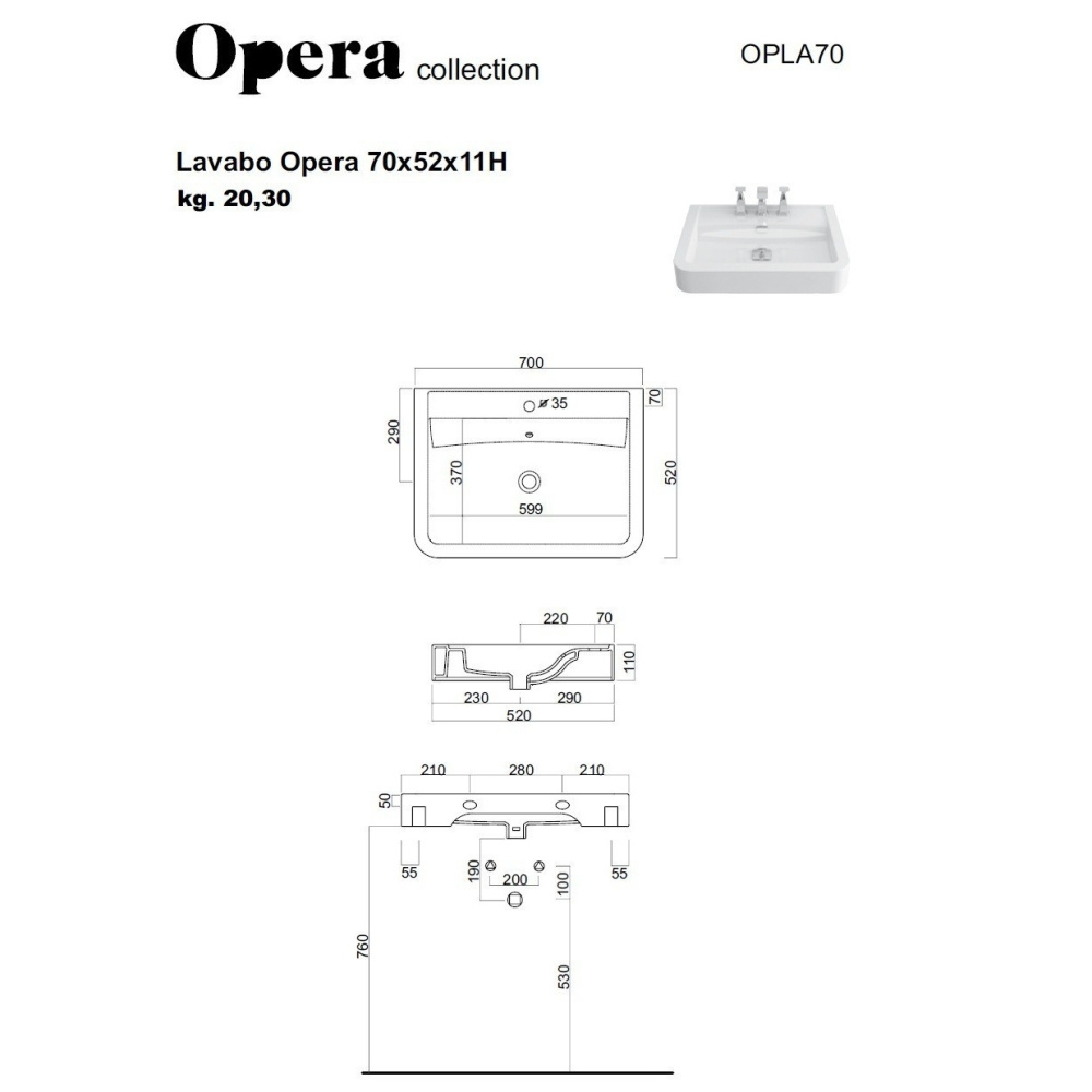 Cielo OPERA OPLA70 Раковина на 70 см