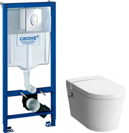 Инсталляция Grohe с безободковым унитазом VitrA Nest 5176B003-6233, с функцией биде, крышка микролиф
