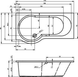 Фото Акриловая ванна 170x75 Riho Dorado BA8000500000000 правая