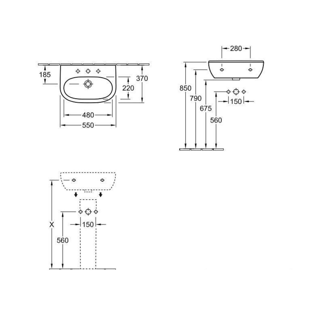 Раковина укороченная 51665501 VILLEROY&BOCH O'NOVO, 550х370 мм