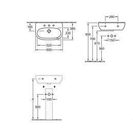 Раковина укороченная 51666201 VILLEROY&BOCH O'NOVO, 600х380 мм