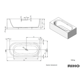 Прямоугольная ванна из искусственного камня Riho Madrid 180x86 белая BS4000500000000