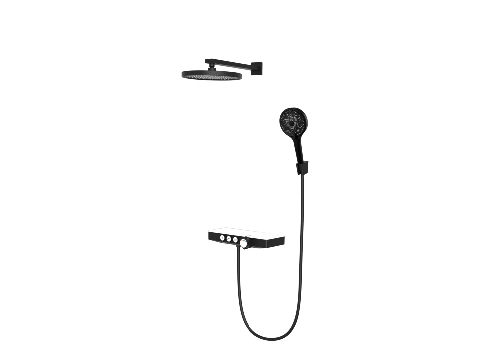 Душевой комплект BERGES MORANS с изливом и термостатом, черный матовый 075004