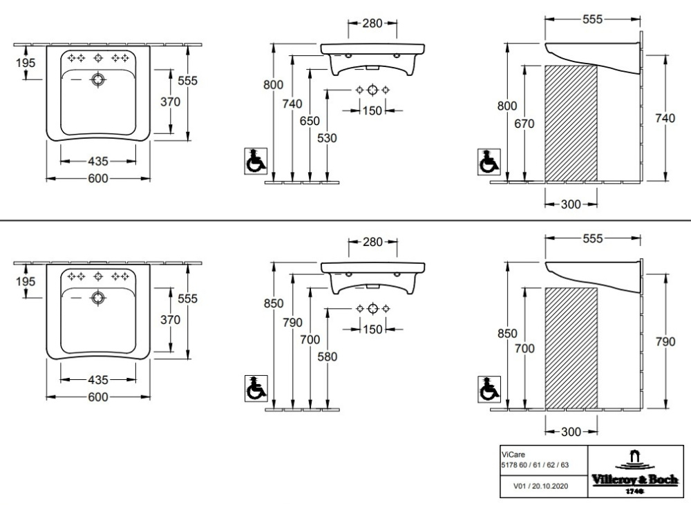 Фото Раковина для инвалидов 60 см Villeroy&Boch Architectura Vita (517860T2) альпийский белый