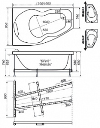 Акриловая ванна 160x95 Triton (133464), Гидромассаж: есть