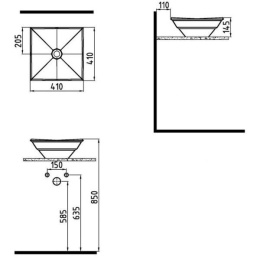 Раковина Bien Kristal KRLG04101FD0W3000 41 x 41 x 14.5 см квадратная на столешницу, белый