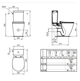 Напольный унитаз Ideal Standard Connect AquaBlade® Е042901 с бачком E785601, безободковый