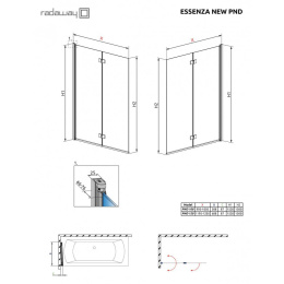 Шторка на ванну Radaway Essenza New PND 100 L профиль Хром стекло прозрачное 207210-01L