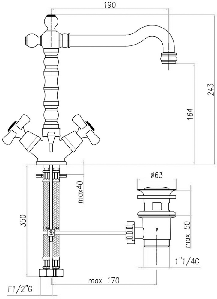 Фото Смеситель для раковины Webert Armony AM700302060, медь