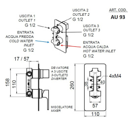 Смеситель для душа Remer Absolute AU93KBNPO, никель матовый брашированный
