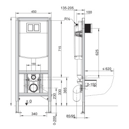 SANIT Монт.элемент (4 в 1) INEO PLUS для унитаза 450xh1120мм , с малым ревиз.отв.спереди, с шумоизол
