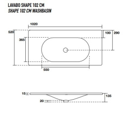 Kerasan SHAPE 547001*1 Раковина 1020х520 мм., встраиваемая, с 1 отверстием для смесителя, цвет белый
