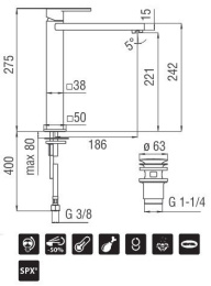 NOBILI Loop LP90128/2CR Смеситель для раковины (хром)