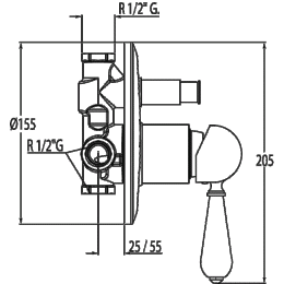 Фото Однорычажный смеситель для ванны и душа Tres Retro 02418012