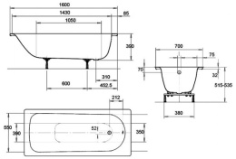 Стальная ванна Kaldewei Eurowa 119721020001, 160 х 70 х 39 см