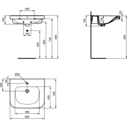 Раковина для инвалидов 65 см Ideal Standard CONTOUR S249901
