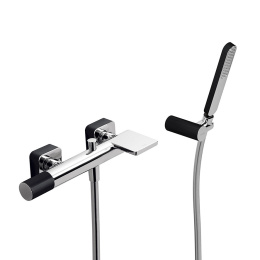 Фото Tres Loft 20017001NE Смеситель для ванны в комплекте с ручным душем (хром, черный)