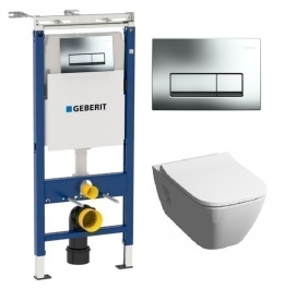 Фото Инсталляция Geberit с безободковым унитазом Geberit Smyle Premium Rimfree F205570000, сиденье микрол