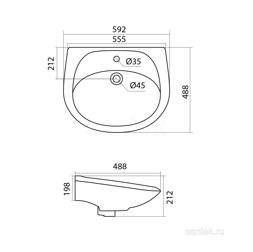 Фото Раковина Santek Бриз 60 1WH110466 отверстие под смеситель