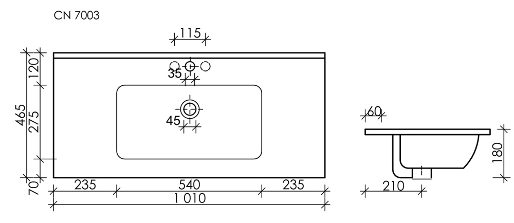 Умывальник накладной Ceramica Nova Element CN7003MB прямоугольный 1010*465*180мм