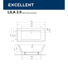 Акриловая ванна 160x73 Excellent (WAEX.LIL2.160.WHW), прямоугольная