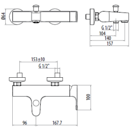 Смеситель для ванны 1010/10C0cr H2Omix1000 GATTONI