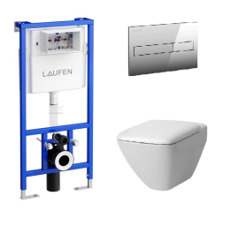 Инсталляция Laufen с унитазом Laufen Palace New 8.2070.0.000.000.1, сиденье микролифт клавиша хром
