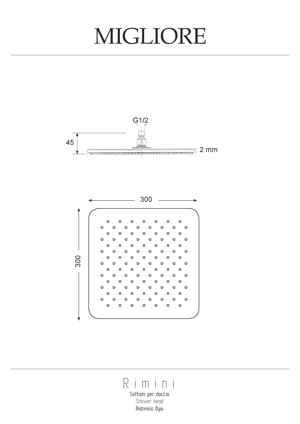 Фото Migliore Rimini 29663 Верхний душ, 300x300 mm, inox, антикальций, хром