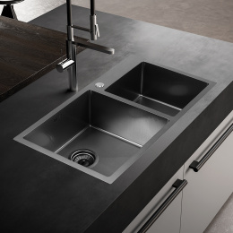 MELANA Мойка 8045 ProfLine 3,0/220 САТИН ГРАФИТ 2-я чаша, врезная прямоугольная S8045HB