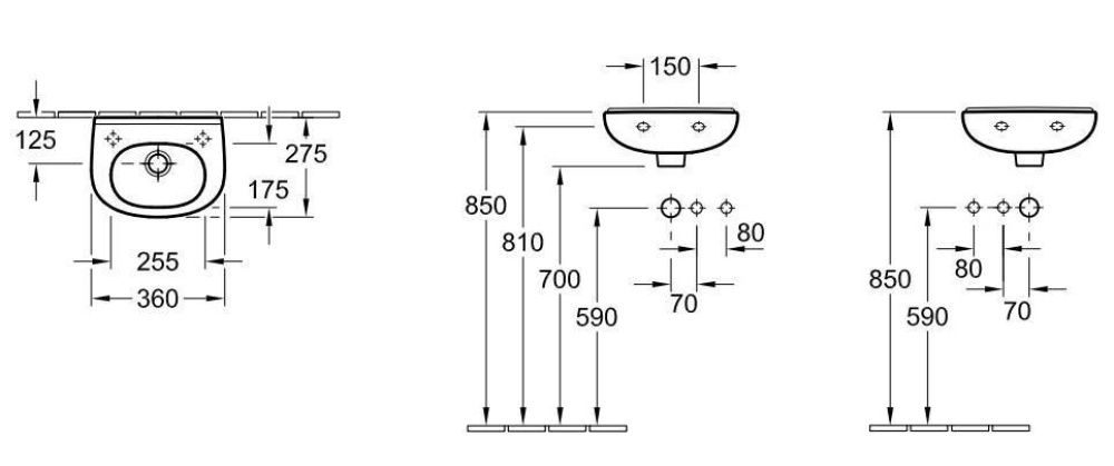 Фото Раковина компактная укороченная 53603601 VILLEROY&BOCH O'NOVO, 360х275 мм