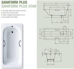 Ванна Kaldewei Saniform Plus Star мод 330, 140*70*41 см, с отверстиями для ручек