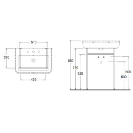AZZURRA CHARME Консоль напольная с раковиной 68х46 на 1 отв, белый/хром
