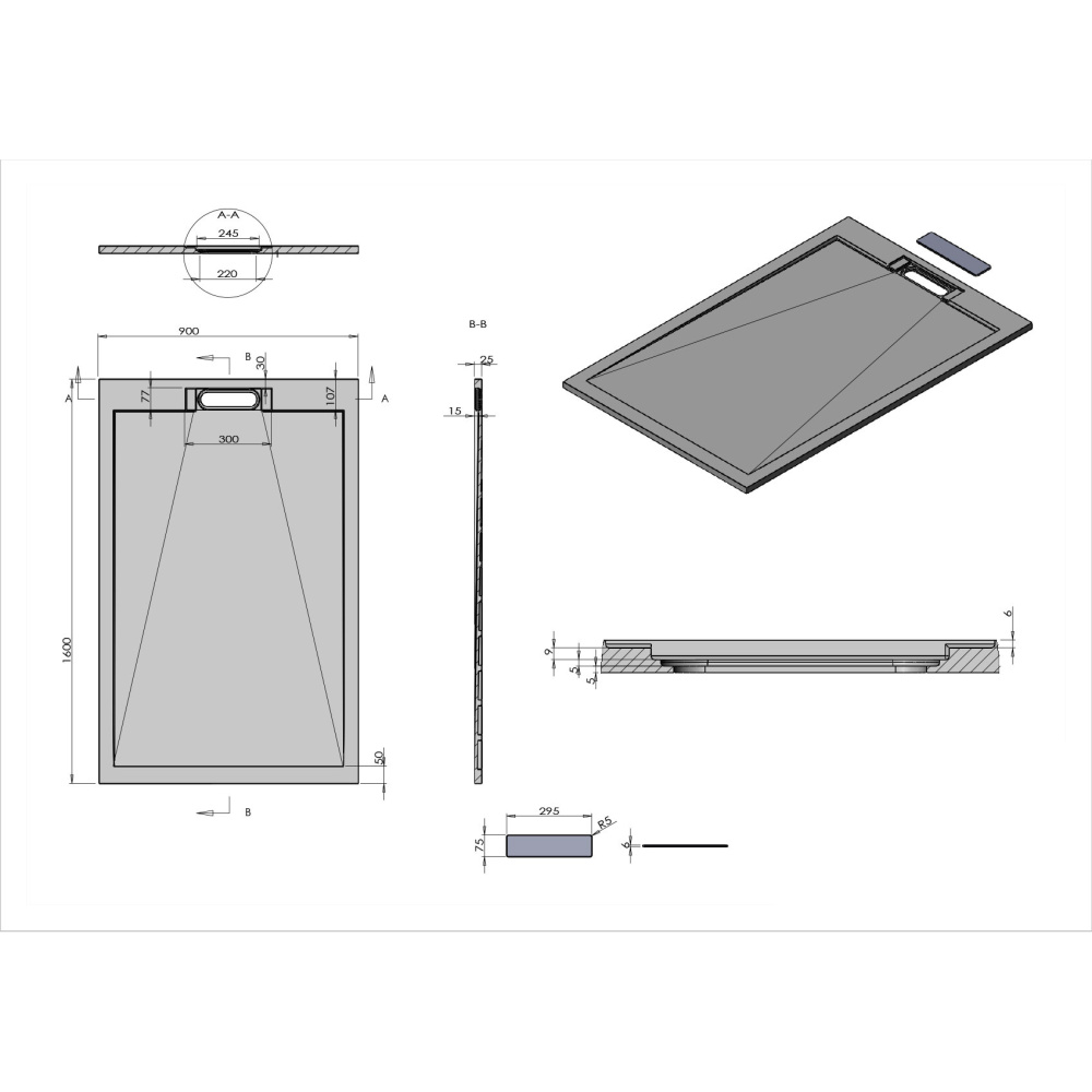 Поддон для душа Vincea (VST-4SRL9016W) белый, матовый