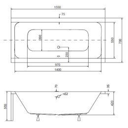 Акриловая ванна 155x70 Besco (WAQ-155-PK), прямоугольная
