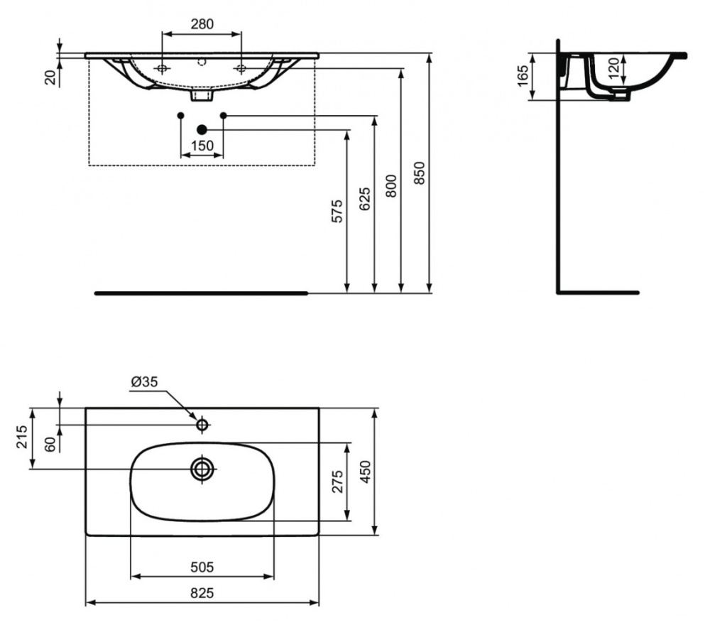 Фото Раковина Ideal Standard Tesi Vanity 80 см, белый, T3509V1