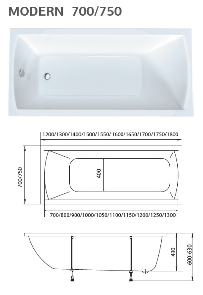 Акриловая ванна 150x70 Marka One (01мод1570)