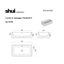 Cielo SHUI SHLAA7520 Раковина накладная на столешницу на 75 см (цвет: белый)