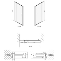 Дверь душевая Polysan EASY LINE EL1615 распашная, 760-900x1900, универсальная