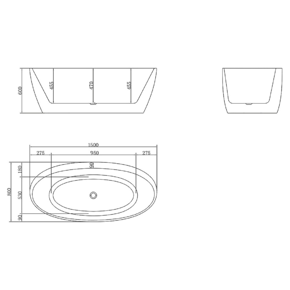 Акриловая ванна 150x80 BelBagno (BB404-1500-800), округлая