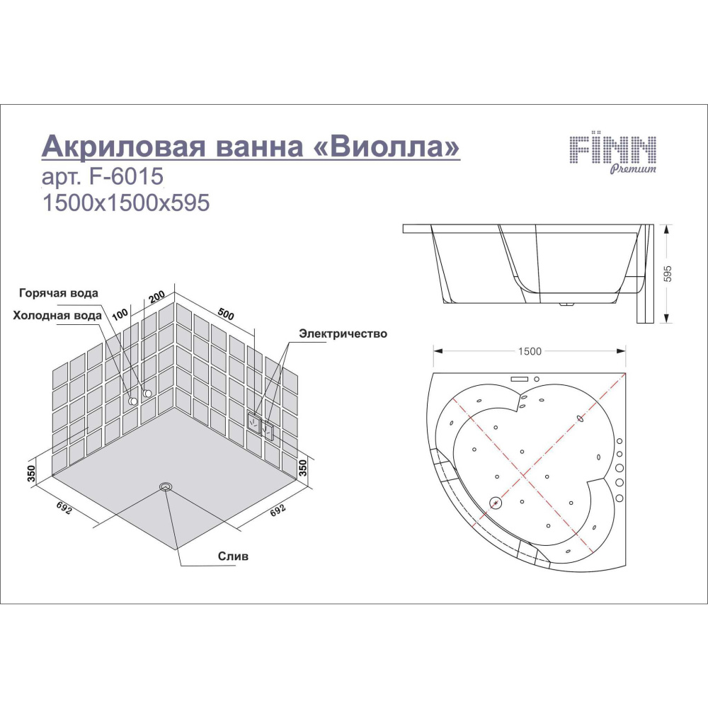 Акриловая ванна 150x150 Fiinn (F-6015)