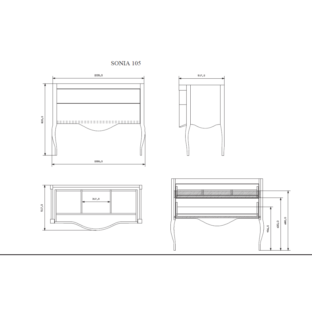 EBAN Sonia Комплект мебели, с ручками, с зеркалом Style, 108 см, Цвет: BIANCO DECAPE