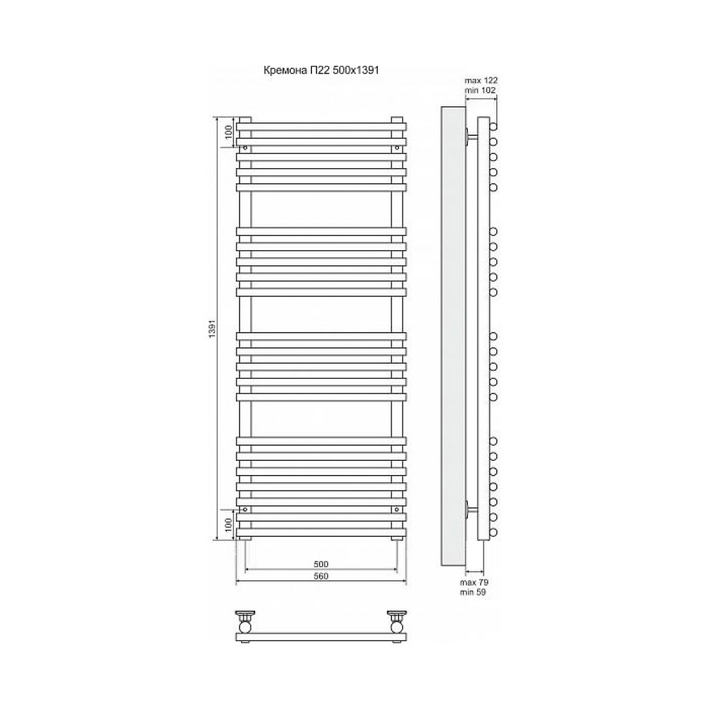 Фото Полотенцесушитель электрический Terminus 4660059920948 Кремона П22 500x1391, ТЭН HT-1 300W, левый/пр