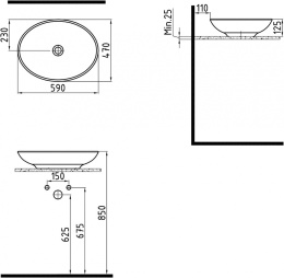Фото Раковина Bien Harmony HRLG05901FD0W3000 59 x 47 x 12.5 см овальная, белый
