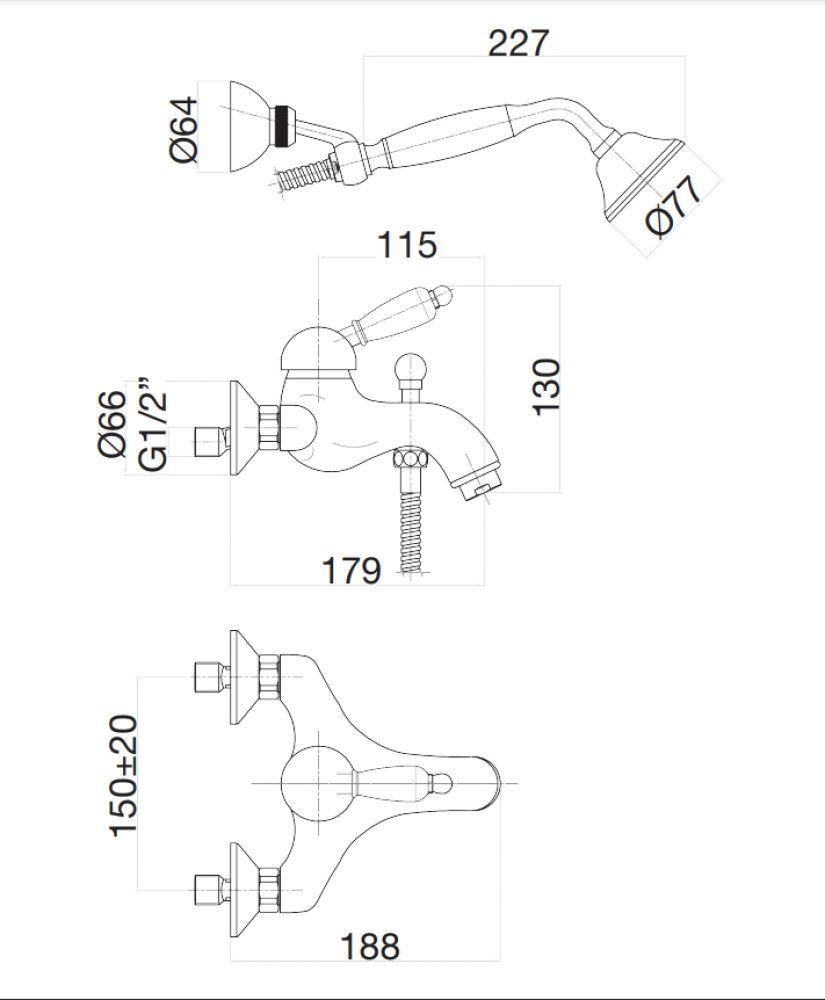 Смеситель для ванны Fiore Imperiale 83OO5104, хром-золото