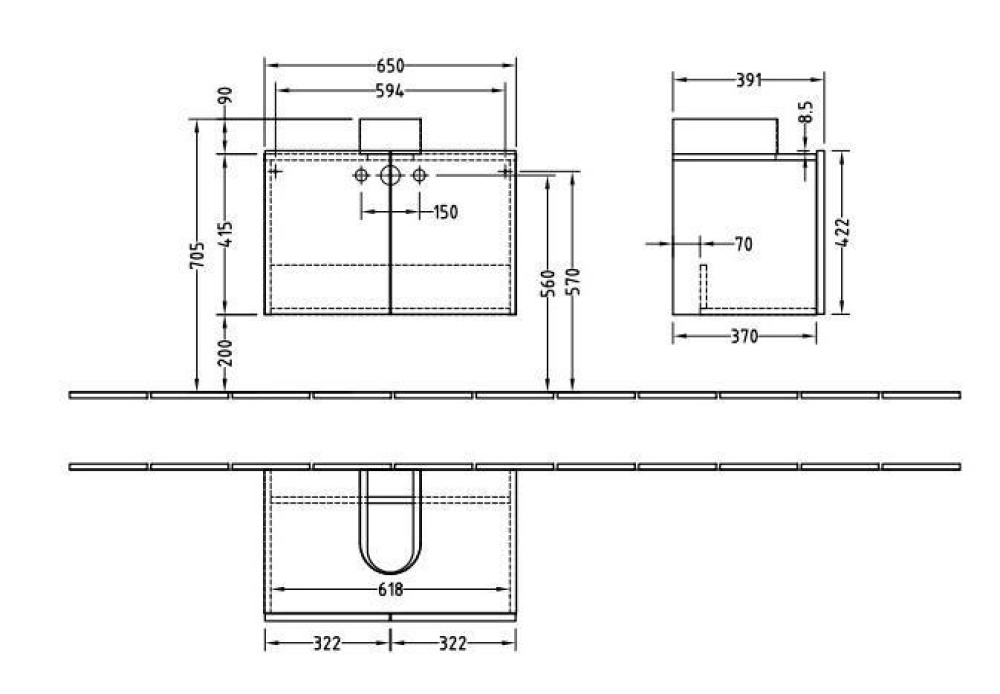 Тумба под раковину A80100NP VILLEROY&BOCH Frame to Frame, 650 x 505 x 391 мм