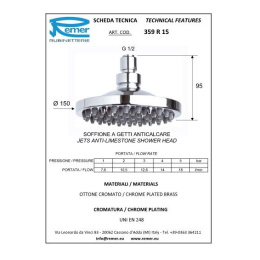 Remer 359R15X Душевая головка с шарнирным соединением, 15 см (латунь в хроме)