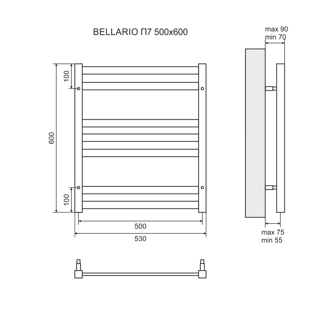 Полотенцесушитель водяной Lemark Bellario LM68607BL П7 500x600, черный