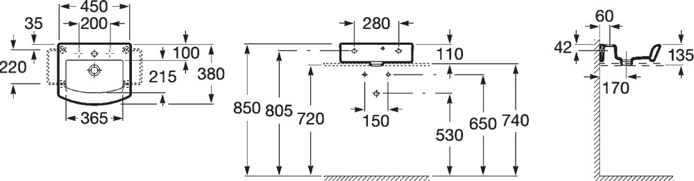 Раковина подвесная 45 см Roca Hall (327624000) белый